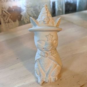 Handmade Cement Witch Cat Figure